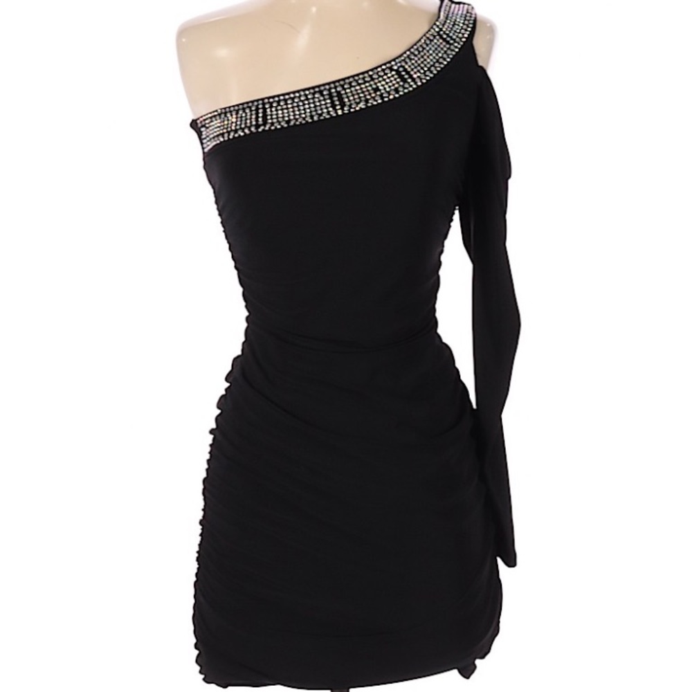 Deb Black One Sleeve Side-rutched Cocktail Dress